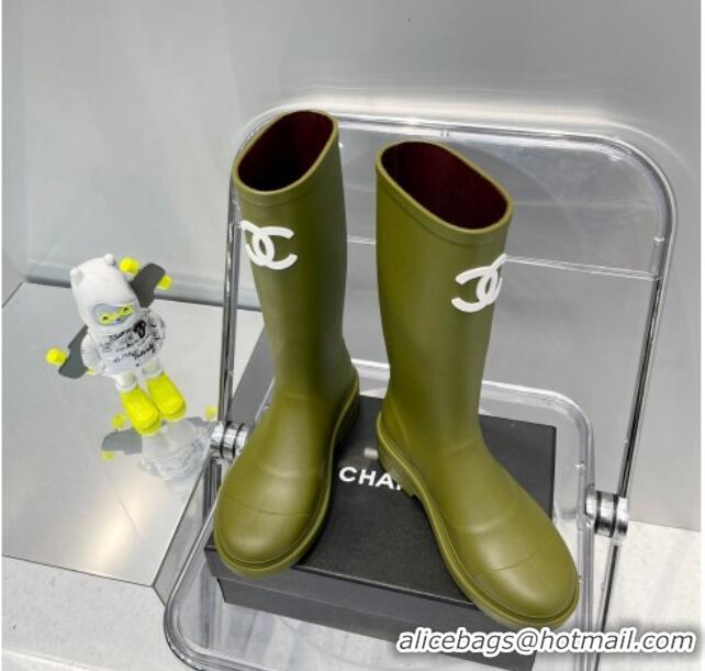 Sumptuous Chanel Rubber Rain Boots 062056 Olive Green