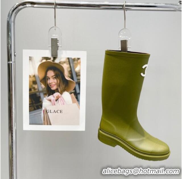 Sumptuous Chanel Rubber Rain Boots 062056 Olive Green