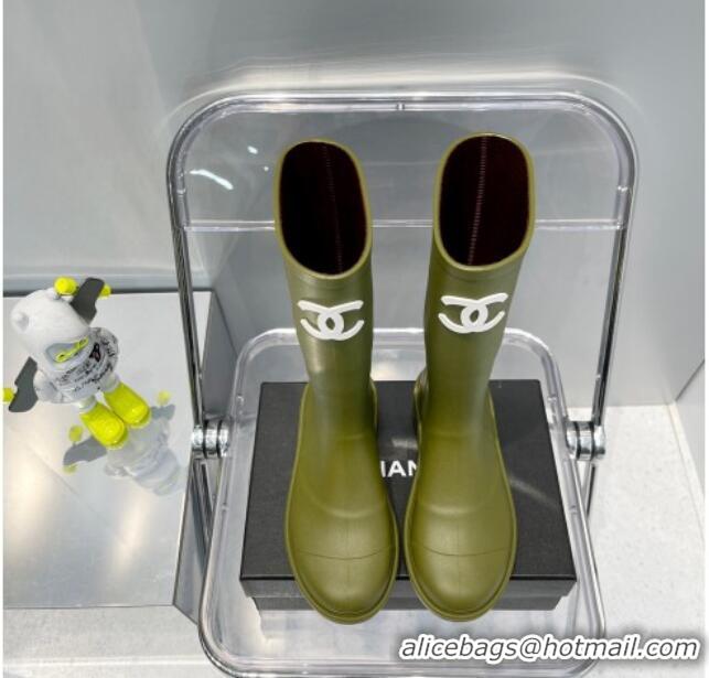 Sumptuous Chanel Rubber Rain Boots 062056 Olive Green