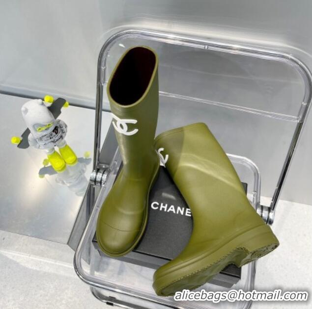 Sumptuous Chanel Rubber Rain Boots 062056 Olive Green