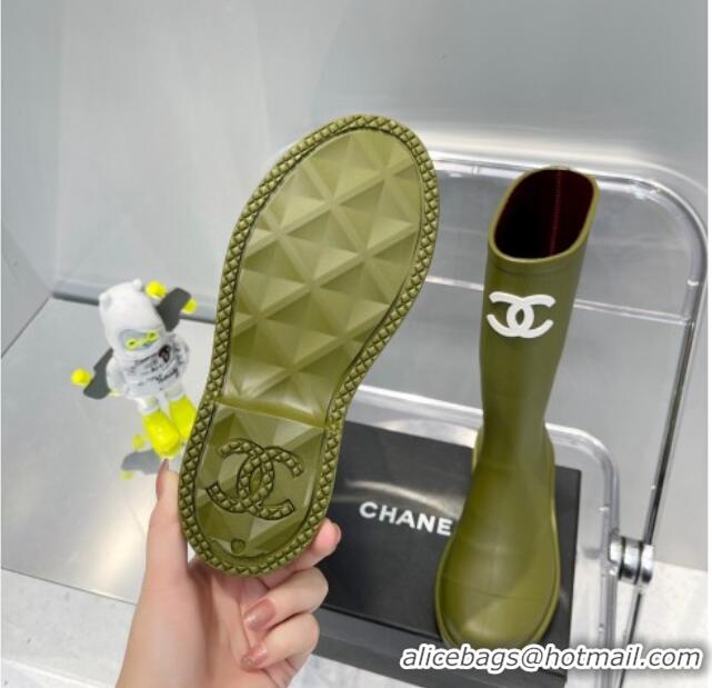 Sumptuous Chanel Rubber Rain Boots 062056 Olive Green