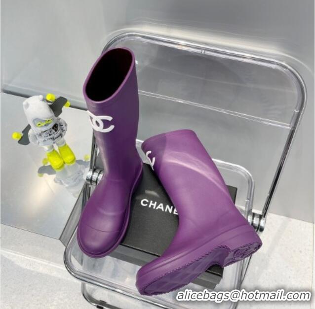 Duplicate Chanel Rubber Rain Boots 062056 Purple