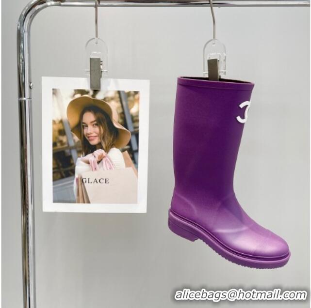 Duplicate Chanel Rubber Rain Boots 062056 Purple