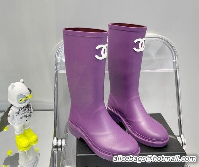 Duplicate Chanel Rubber Rain Boots 062056 Purple