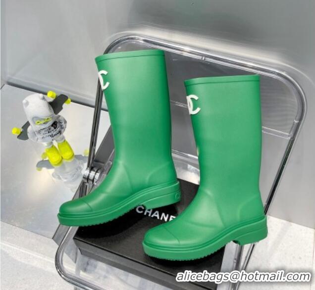 Top Design Chanel Rubber Rain Boots 062056 Grass Green