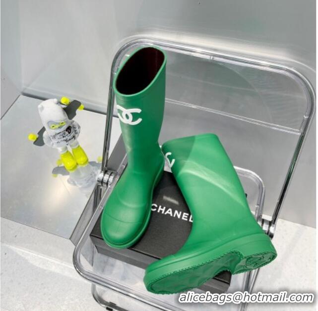 Top Design Chanel Rubber Rain Boots 062056 Grass Green