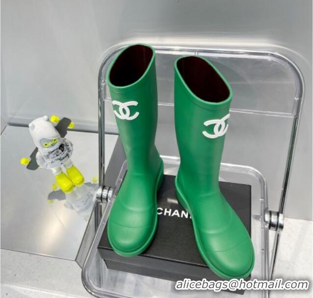 Top Design Chanel Rubber Rain Boots 062056 Grass Green