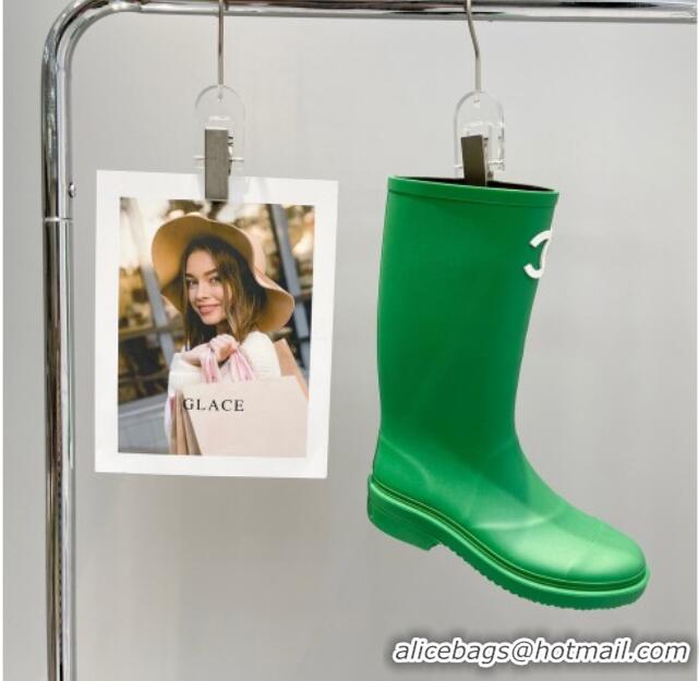 Top Design Chanel Rubber Rain Boots 062056 Grass Green