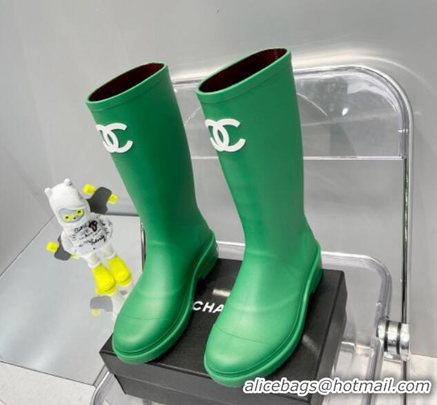 Top Design Chanel Rubber Rain Boots 062056 Grass Green