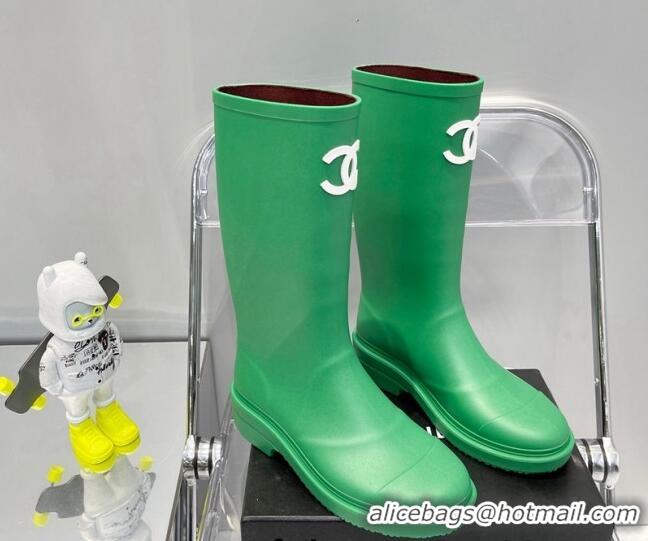 Top Design Chanel Rubber Rain Boots 062056 Grass Green