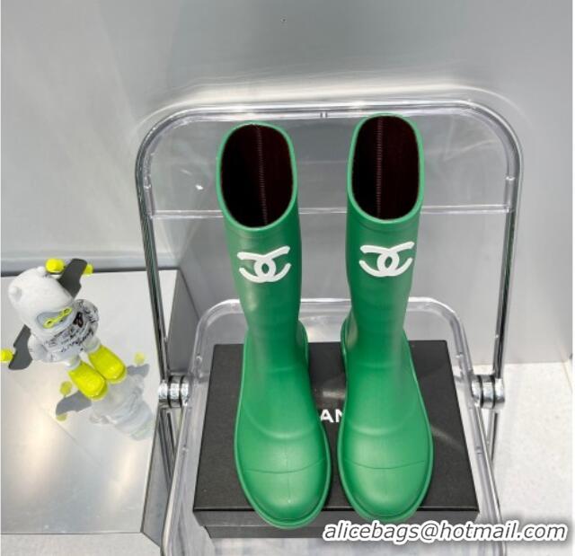 Top Design Chanel Rubber Rain Boots 062056 Grass Green