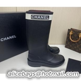 Sophisticated Chanel Rubber Rain Boots Black 062061