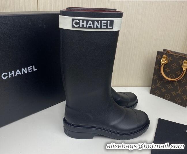 Sophisticated Chanel Rubber Rain Boots Black 062061