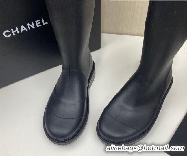 Sophisticated Chanel Rubber Rain Boots Black 062061