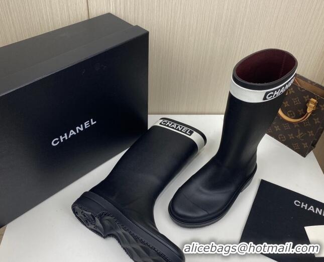 Sophisticated Chanel Rubber Rain Boots Black 062061