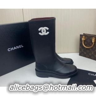 Good Looking Chanel Rubber Rain Boots Black 062063