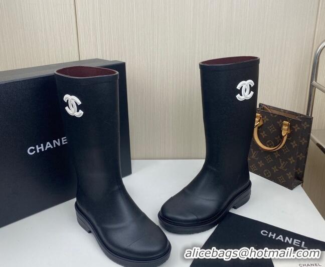 Good Looking Chanel Rubber Rain Boots Black 062063