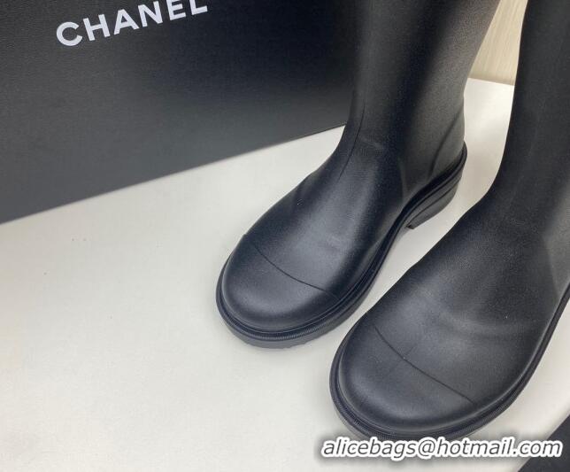 Good Looking Chanel Rubber Rain Boots Black 062063