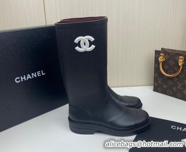 Good Looking Chanel Rubber Rain Boots Black 062063