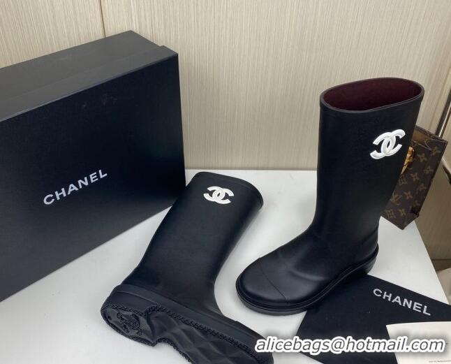 Good Looking Chanel Rubber Rain Boots Black 062063