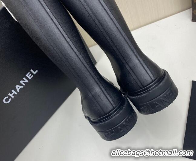 Good Looking Chanel Rubber Rain Boots Black 062063