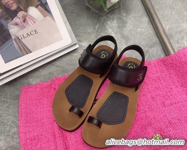 Hot Style Chanel Thong Flat Slide Sandals Black 062064