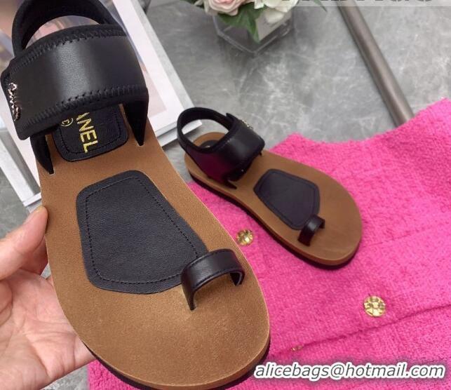 Hot Style Chanel Thong Flat Slide Sandals Black 062064