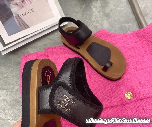 Hot Style Chanel Thong Flat Slide Sandals Black 062064