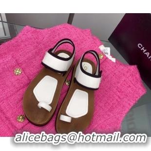 Discount Chanel Thong Flat Slide Sandals White 062065