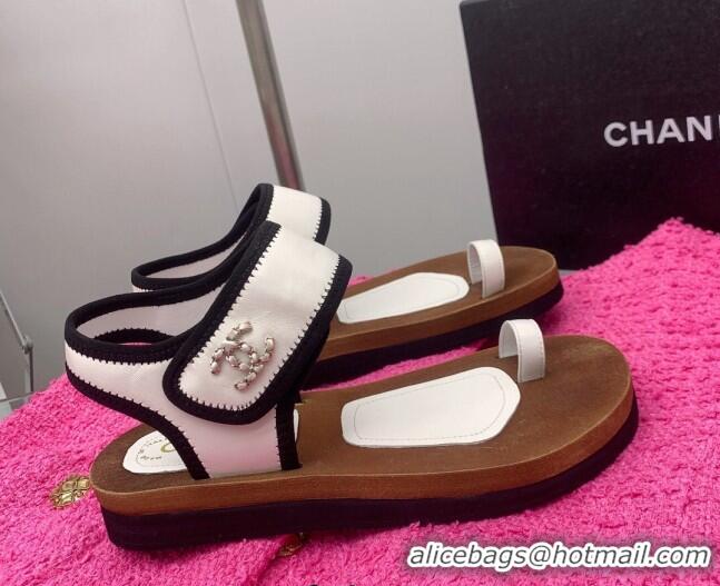 Discount Chanel Thong Flat Slide Sandals White 062065