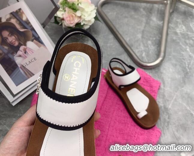 Discount Chanel Thong Flat Slide Sandals White 062065