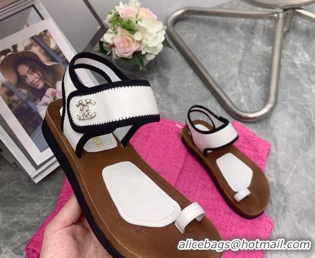 Discount Chanel Thong Flat Slide Sandals White 062065