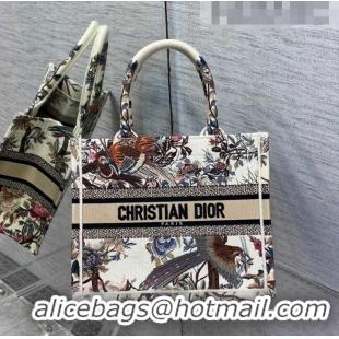 Top Grade Dior Small Book Tote Bag in White Jardin d'Hiver Embroidery M941 2022