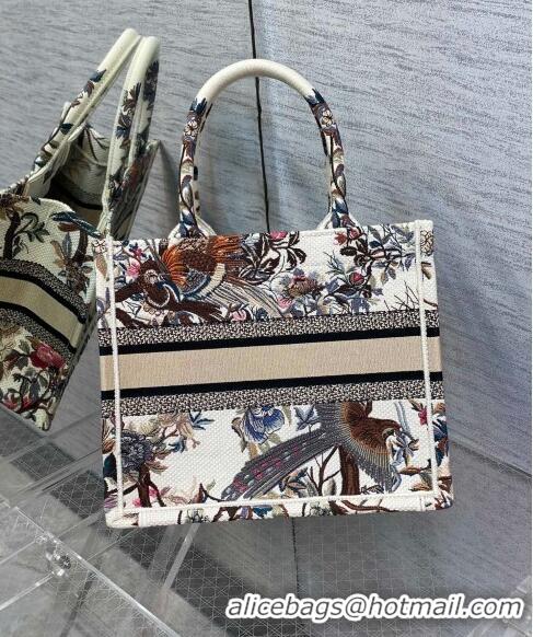 Top Grade Dior Small Book Tote Bag in White Jardin d'Hiver Embroidery M941 2022