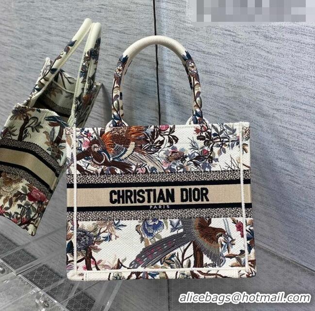 Top Grade Dior Small Book Tote Bag in White Jardin d'Hiver Embroidery M941 2022