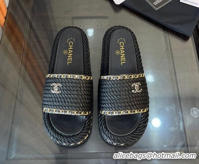 Lowest Price Chanel Chain Flat Slide Sandals Black 062070