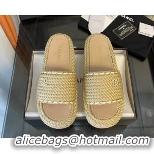 Fashion Chanel Chain Flat Slide Sandals Beige 062071