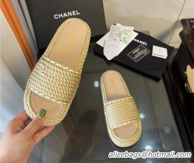 Fashion Chanel Chain Flat Slide Sandals Beige 062071