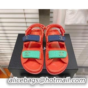 Stylish Chanel Tweed Strap Flat Sandals Red/Blue/Green G35927