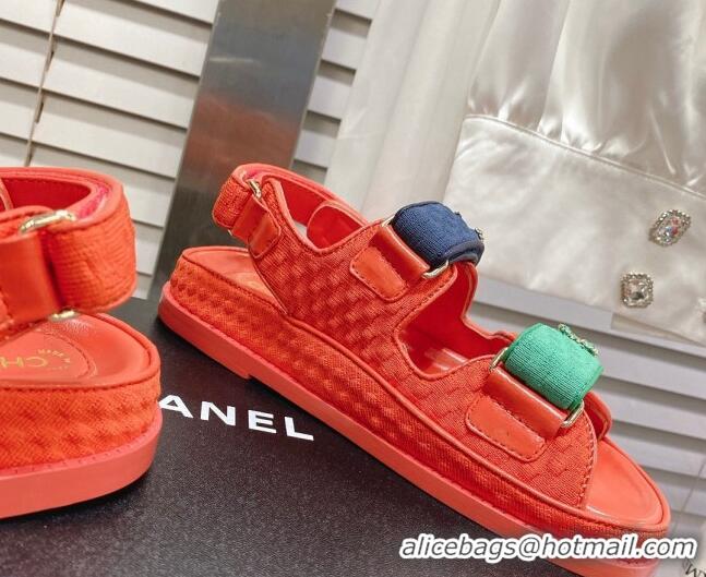 Stylish Chanel Tweed Strap Flat Sandals Red/Blue/Green G35927