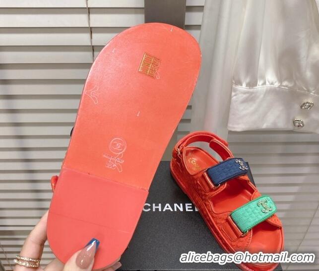 Stylish Chanel Tweed Strap Flat Sandals Red/Blue/Green G35927