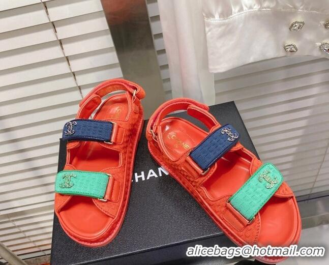 Stylish Chanel Tweed Strap Flat Sandals Red/Blue/Green G35927