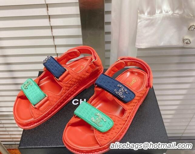 Stylish Chanel Tweed Strap Flat Sandals Red/Blue/Green G35927