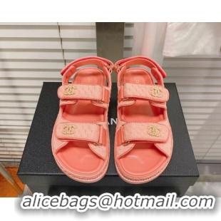 Good Quality Chanel Tweed Strap Flat Sandals Peachy Pink G35927