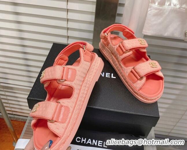 Good Quality Chanel Tweed Strap Flat Sandals Peachy Pink G35927