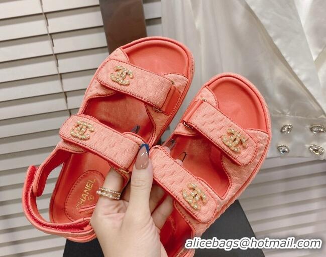 Good Quality Chanel Tweed Strap Flat Sandals Peachy Pink G35927