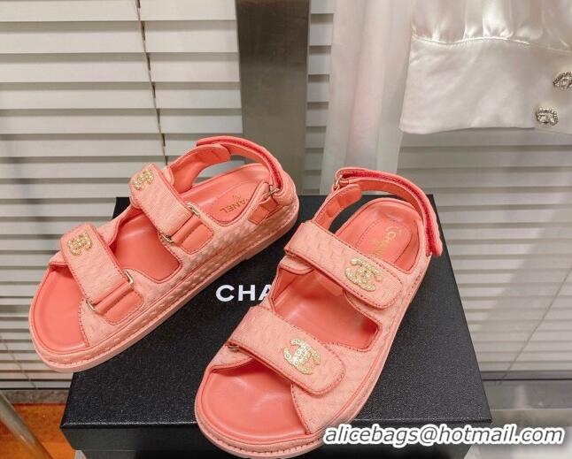 Good Quality Chanel Tweed Strap Flat Sandals Peachy Pink G35927