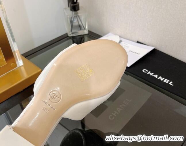 Unique Style Chanel Lambskin CC Lock Heel Slide Sandals 3.5cm White 062075 