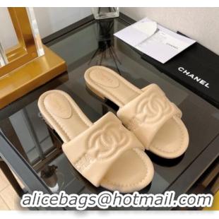 Best Price Chanel Lambskin CC Lock Flat Slide Sandals Beige 062079