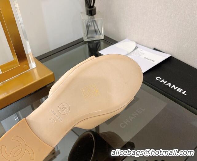 Best Price Chanel Lambskin CC Lock Flat Slide Sandals Beige 062079